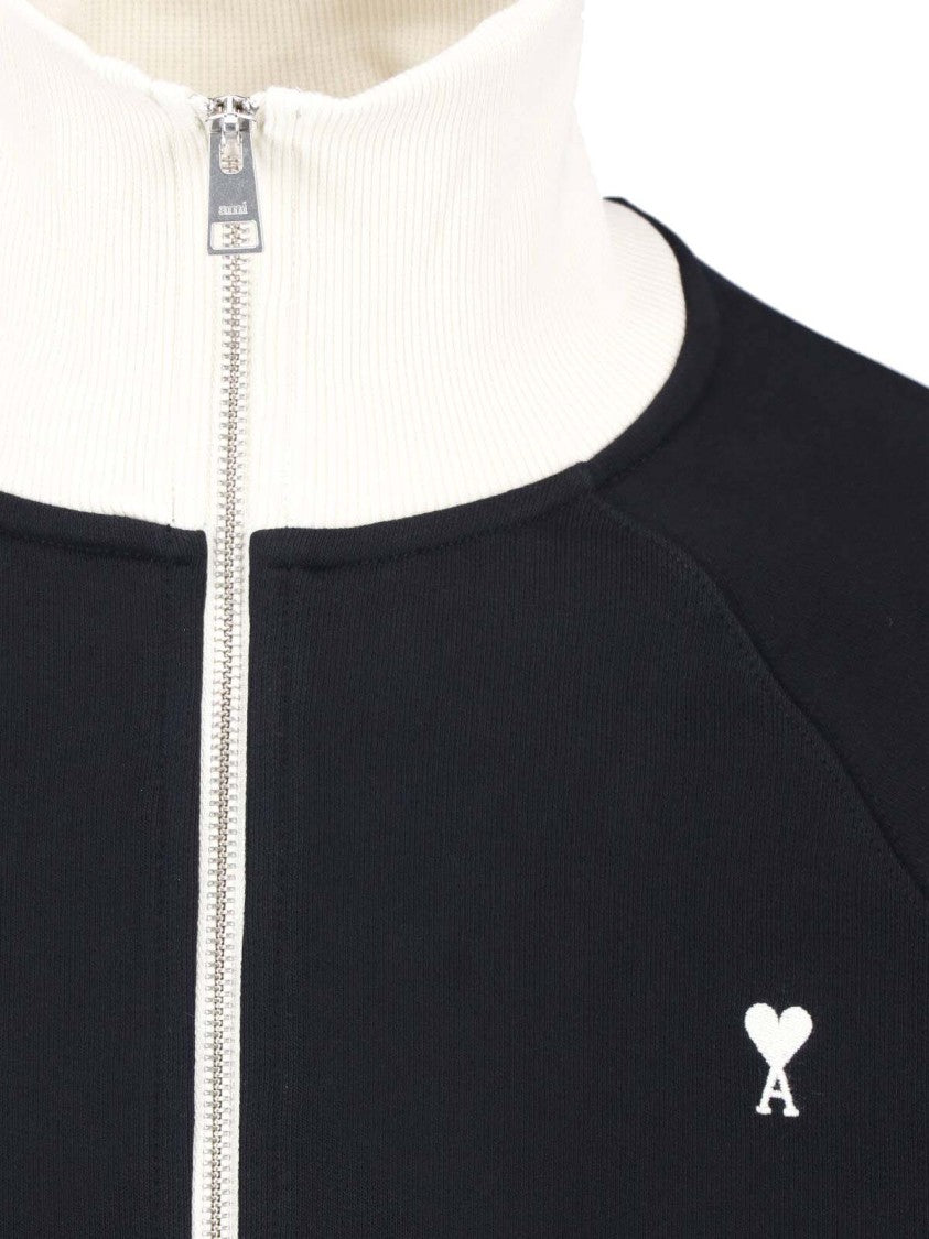 Ami Paris Black Cotton Ami De Cœur Zip Sweatshirt