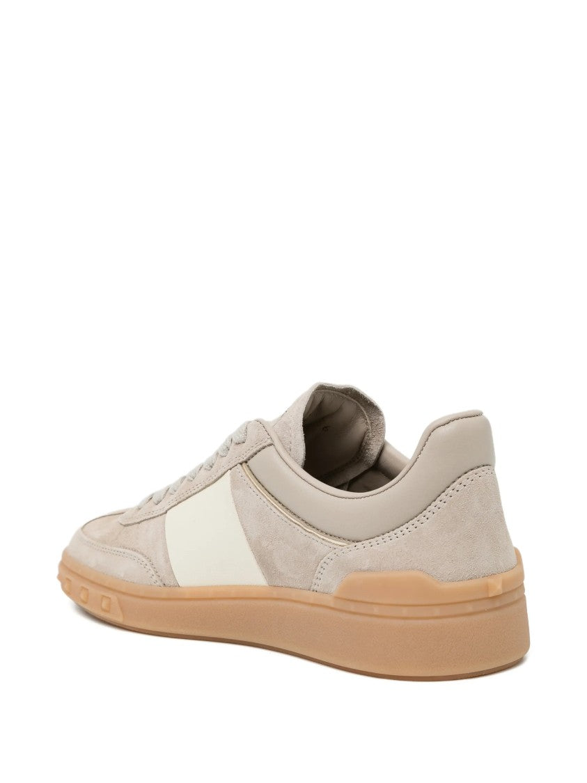 Valentino Beige Low-Top Suede Mixed-Material Sneakers