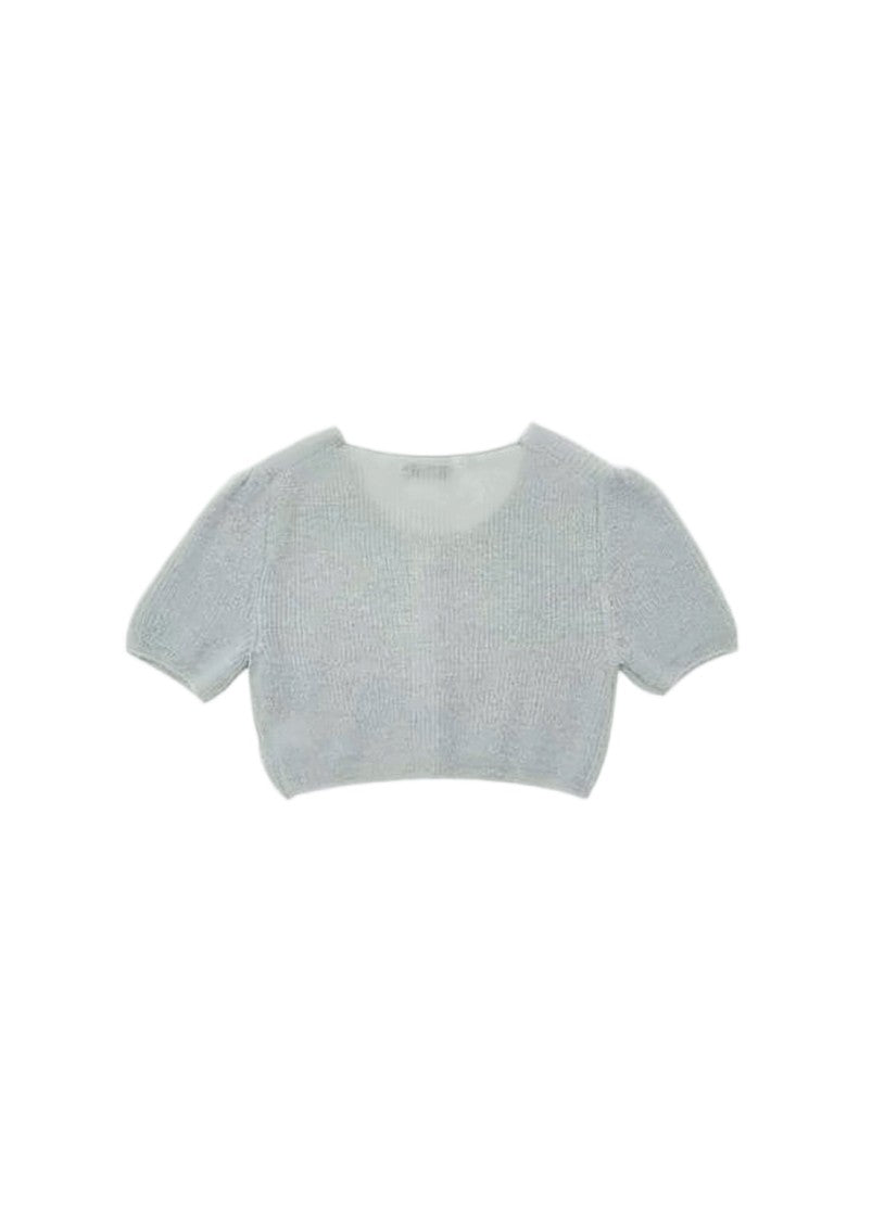 Amomento Cropped Cardigan With Short Puff Sleeves