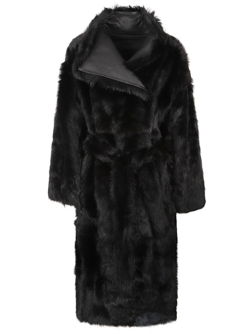 Yves Salomon Three-Quarter Sleeve Fur Coat With Leather Interior