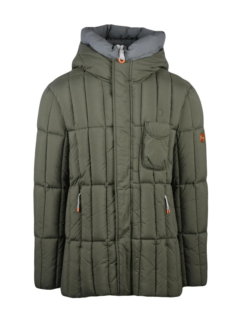 Dekker Quilted Green Down Jacket With Hood And Practical Pockets