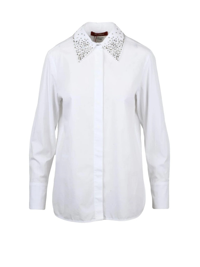Max Mara Button-Down Cotton Shirt With Rhinestone-Accent Collar