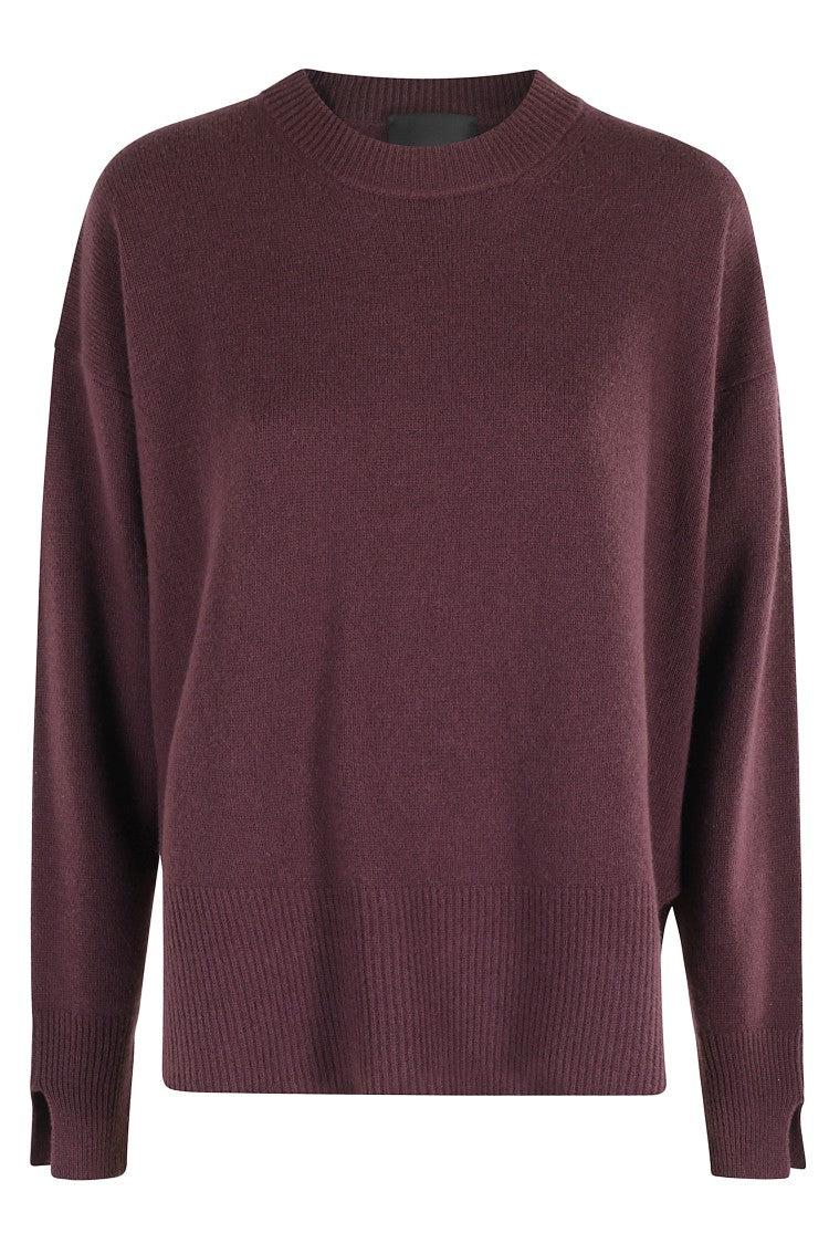 Roberto Collina Bordeaux Crew Neck Sweater With Side Slits