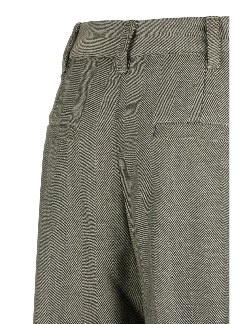 Marella Tailored Virgin Wool Trousers With Subtle Herringbone Pattern