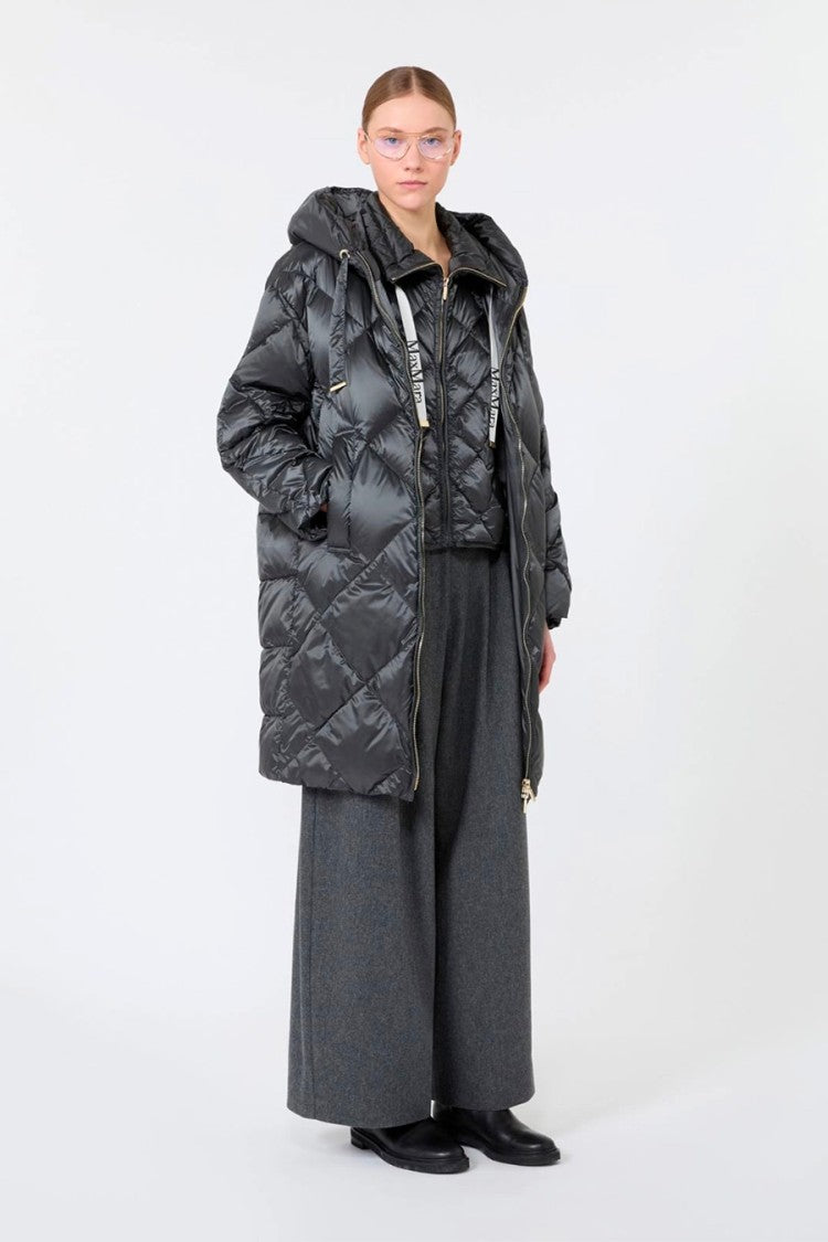 Max Mara Charcoal Mtctrefe Diamond-Quilted Hooded Polyamide Puffer Coat
