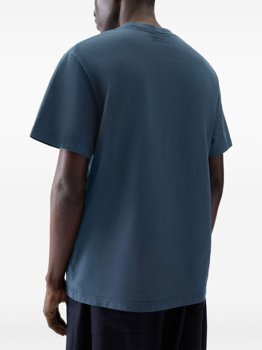 Jacquemus Navy Blue Embroidered Logo Crew Neck T-Shirt