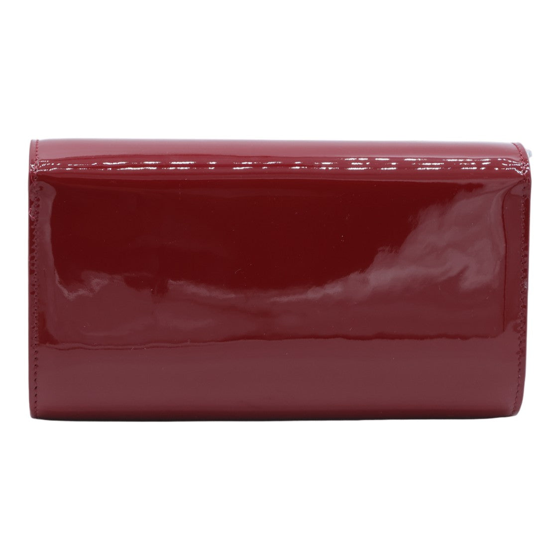 Christian Louboutin Glossy Red Wallet With Silver-Tone Clasp And Chain Strap