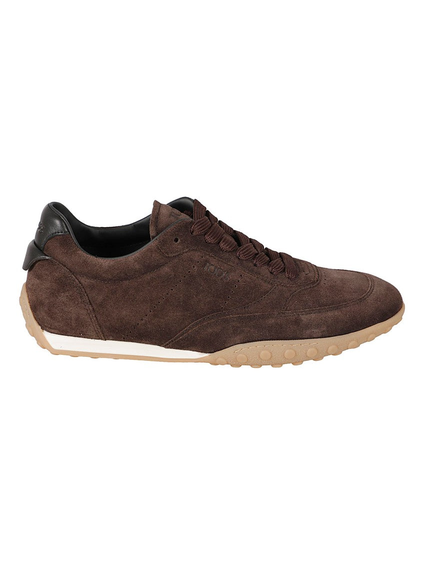 Tod's Low-Profile Brown Suede Sneakers With Contrasting Leather Accents