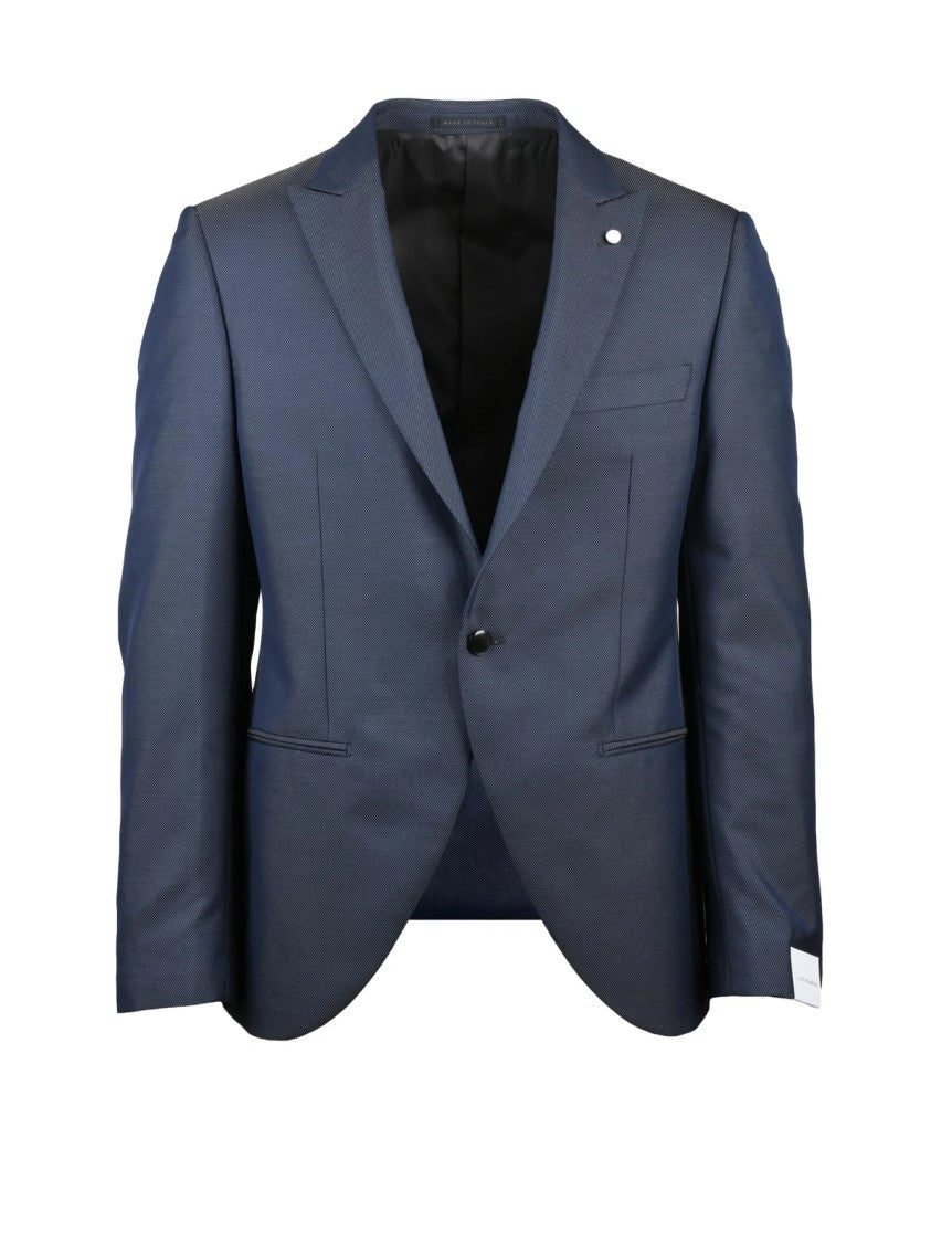 Luigi Bianchi Wool-Blend Blue Jacket With Notched Lapels And Tailored Silhouette