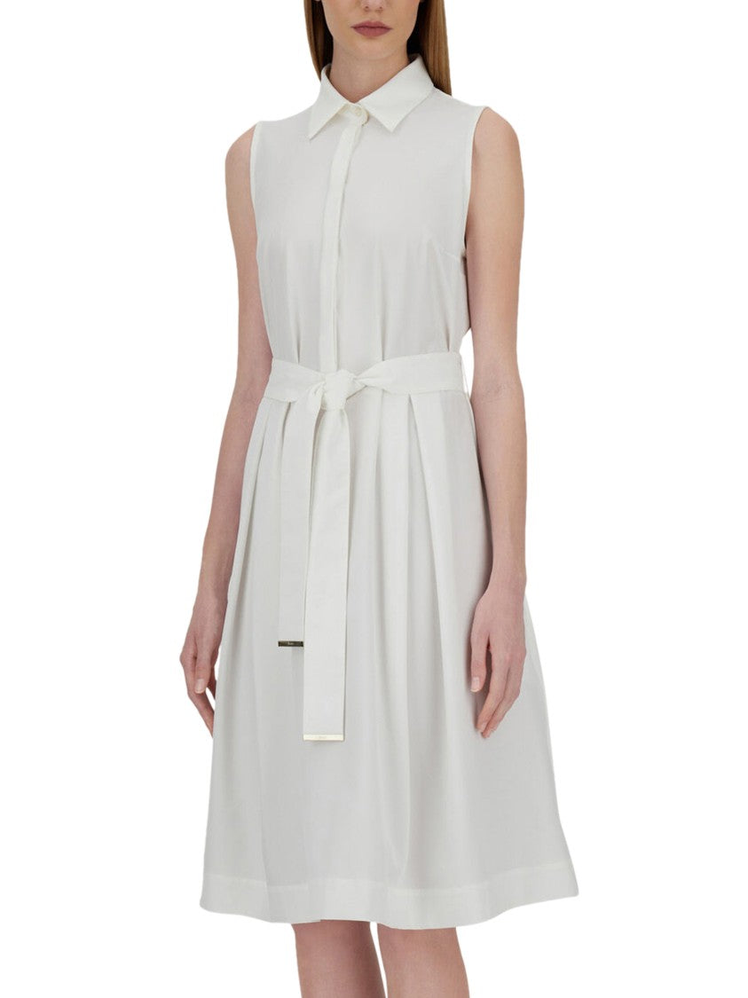 Herno Sleeveless White Dress With Classic Collar