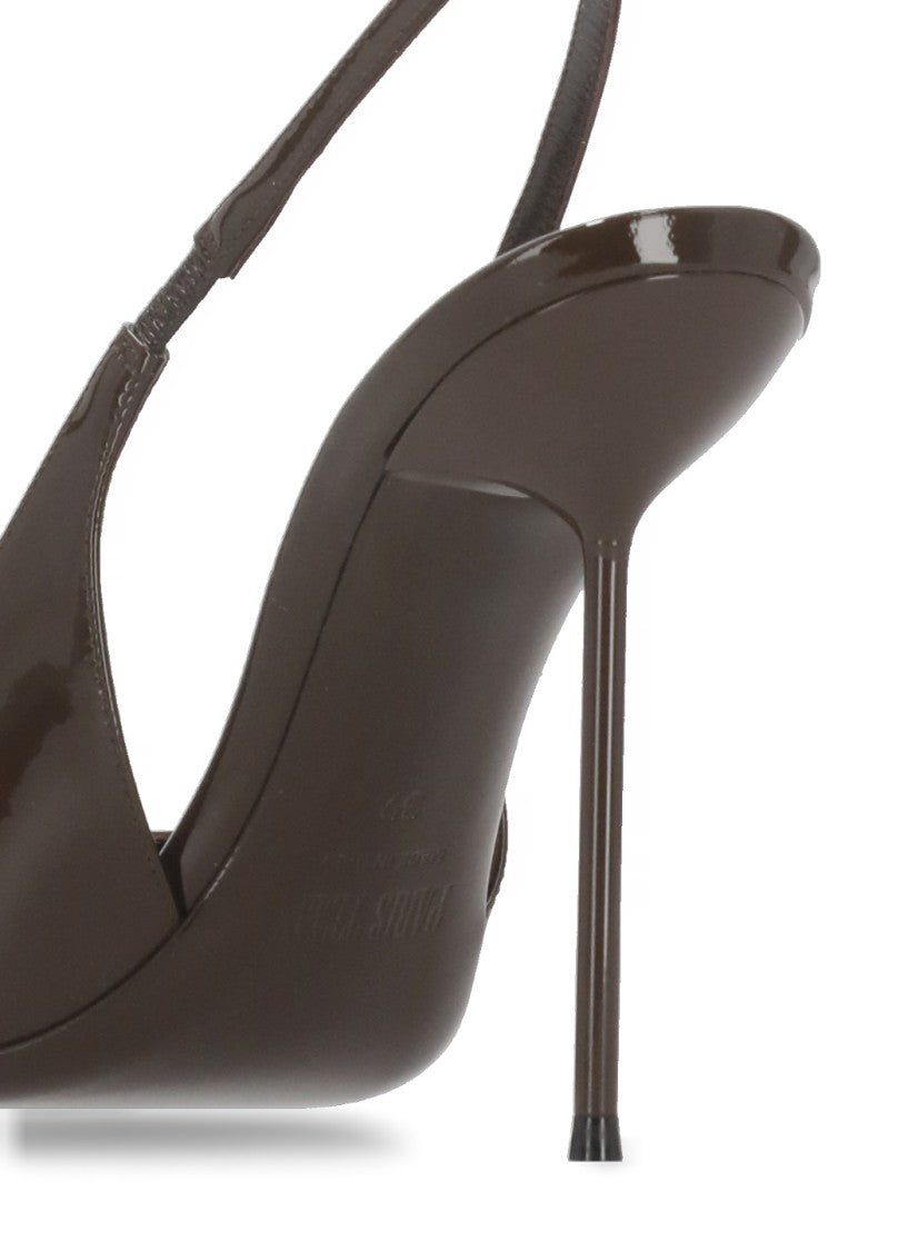 Paris Texas Brown Arrow Toe Patent Slingback