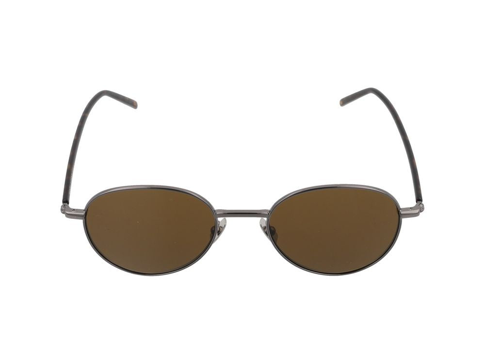 Saint Laurent Round Ruthenium Metal Frame Havana Temple Sunglasses