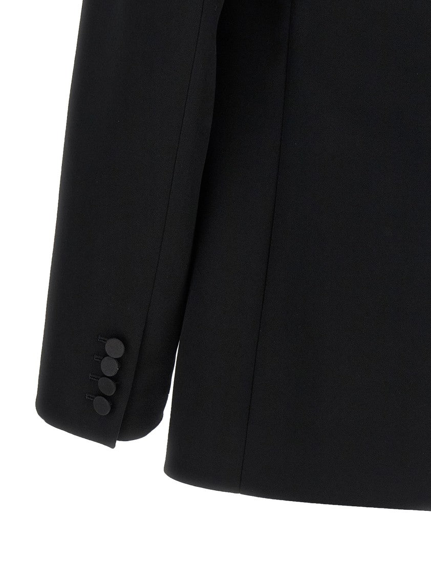 Saint Laurent Single-Breasted Grain De Poudre Wool Blazer With Satin Mirror Lapels