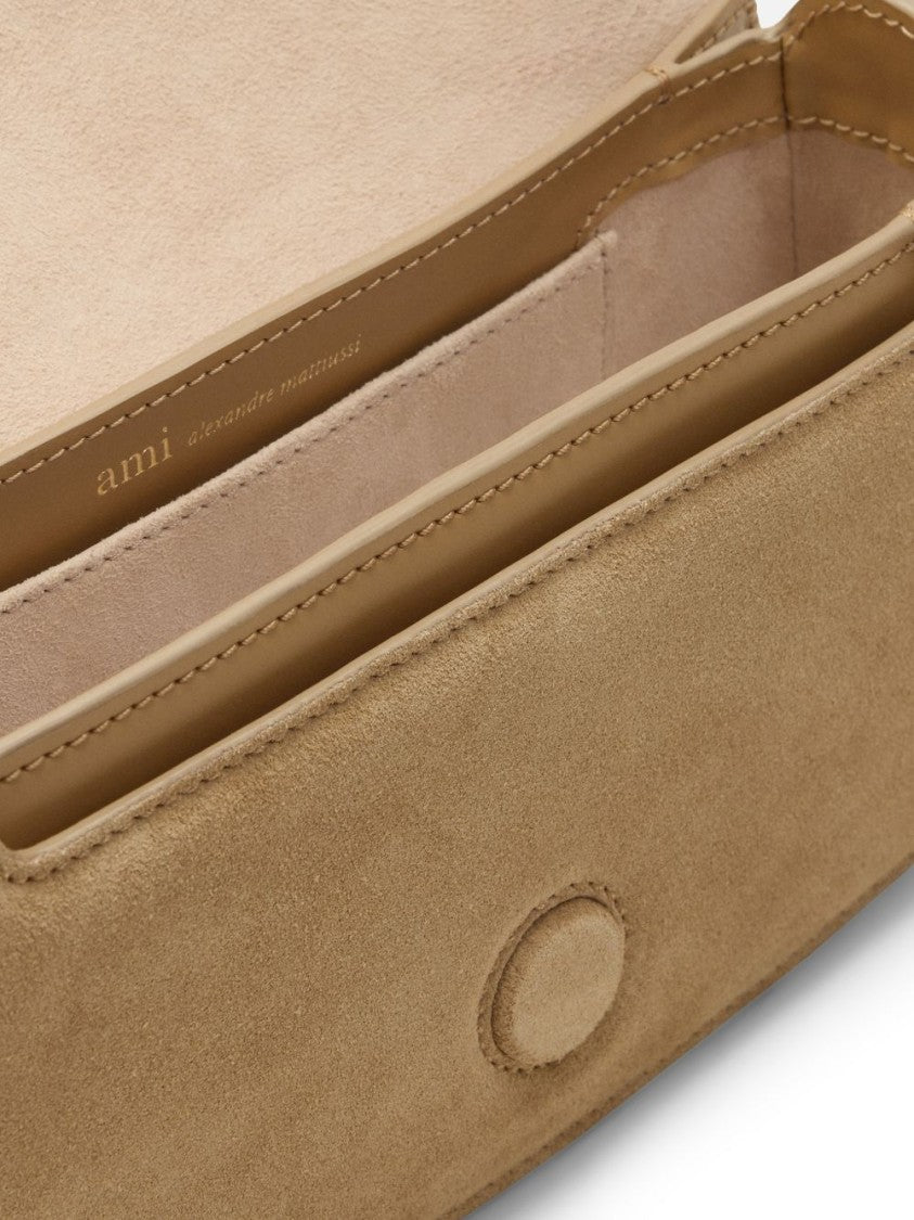 Ami Paris Beige Suede Gold Tone Plaque Bag