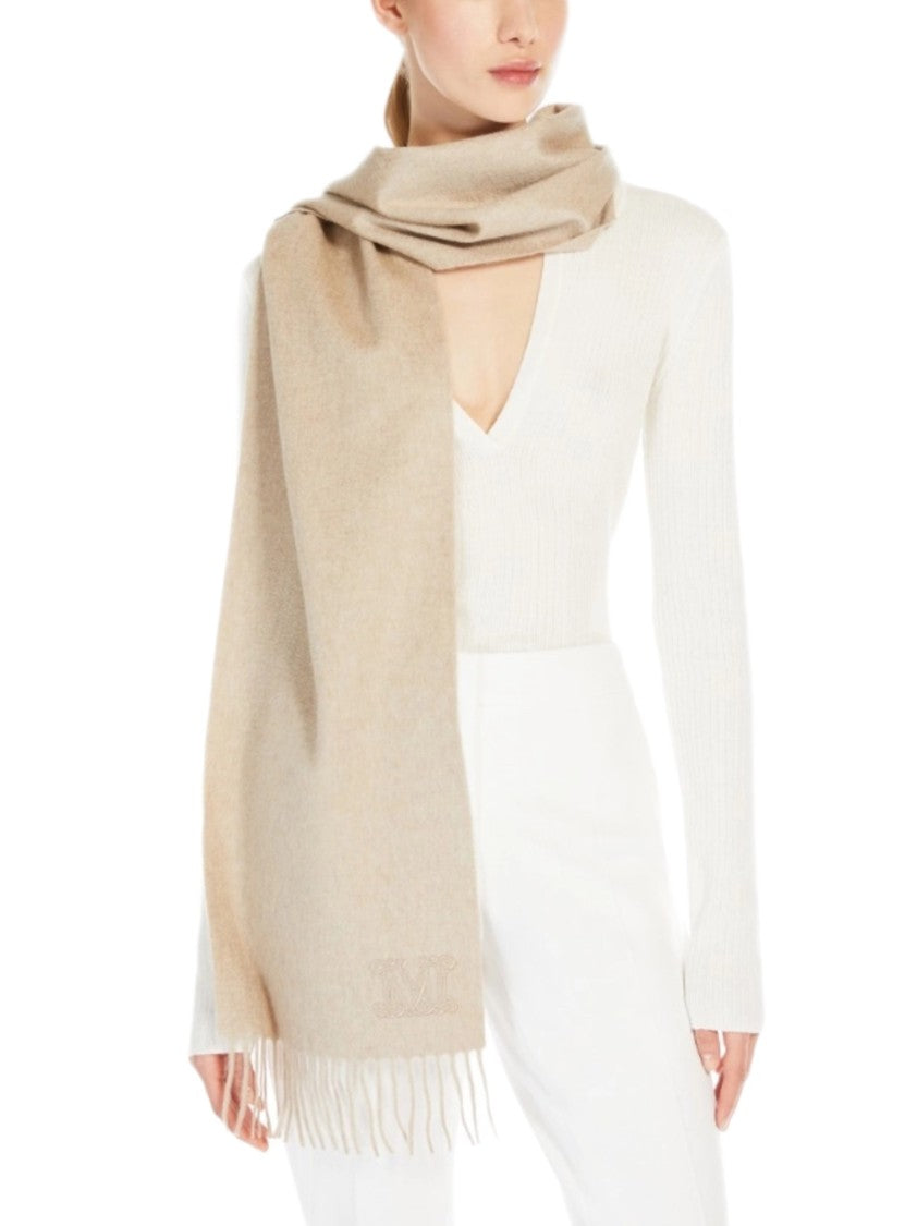 Max Mara Long Soft Scarf With Fringed Ends And Monogram Detail