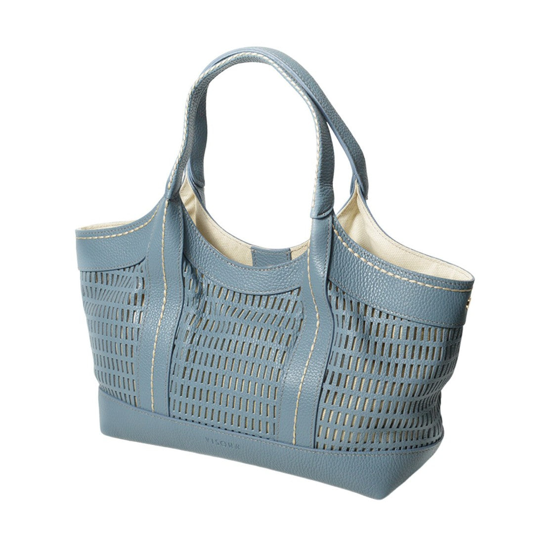 Plinio Visona' Panama Handbag In Soft Blue Laser-Cut Leather
