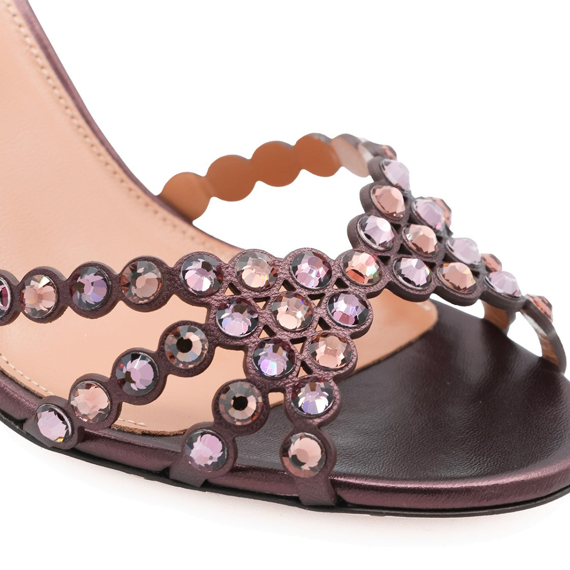Aquazzura Purple Gemstone Embellished Leather Sandals