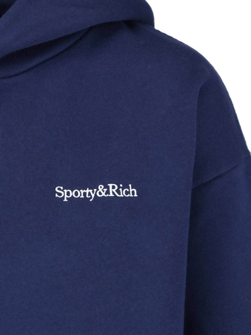 Sporty And Rich Navy Cropped Cotton-Blend Hoodie