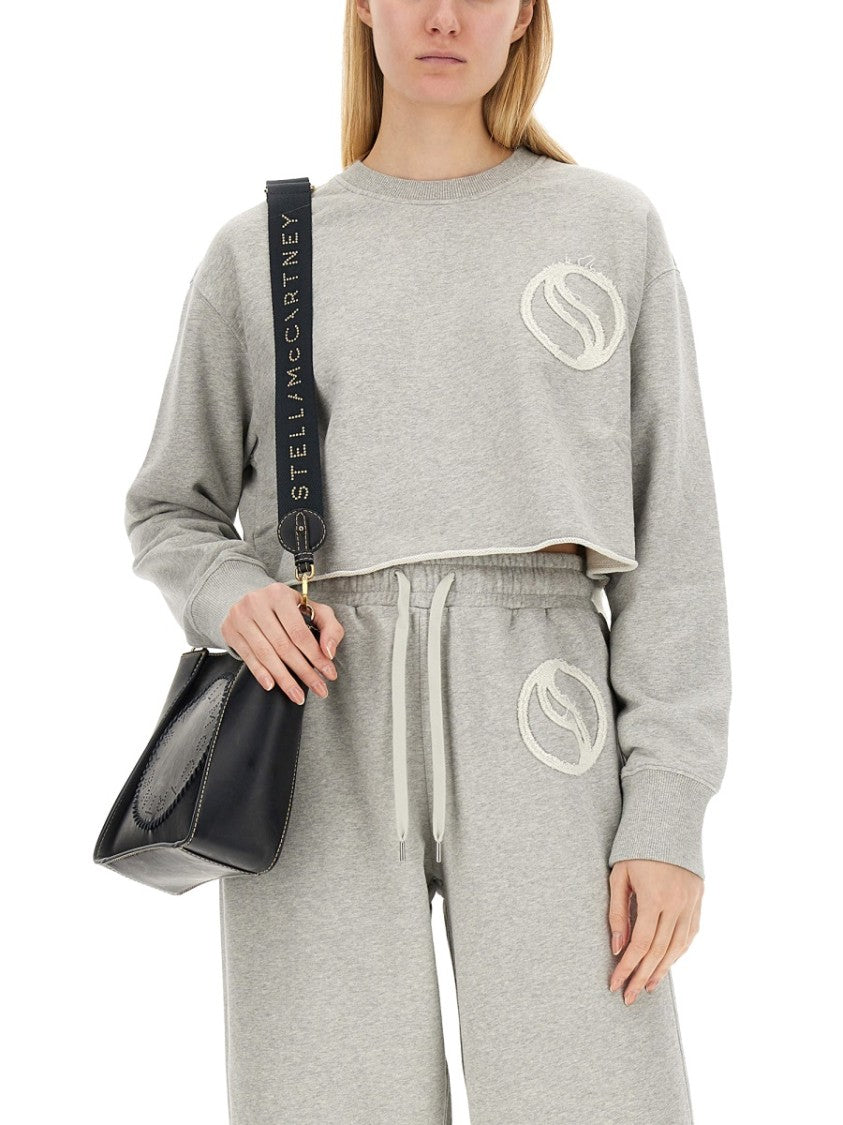 Stella Mccartney Cropped Grey Sweatshirt With Subtle Logo
