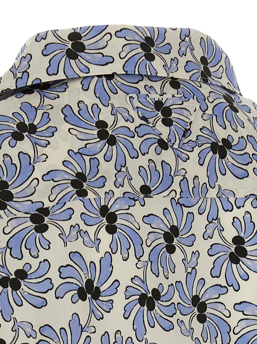 Prada Bowling Style Cotton-Silk Blend Shirt With Floral Print