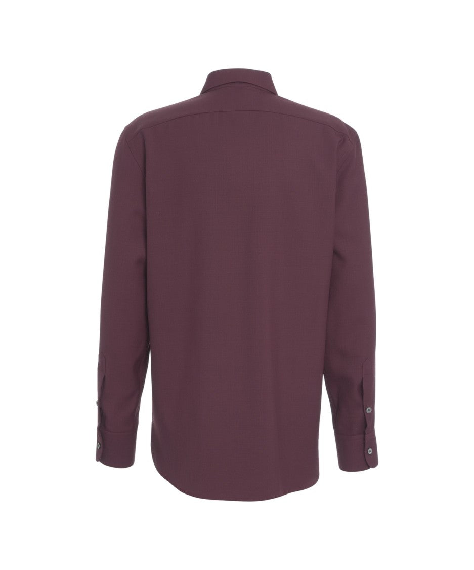 Amaranto Burgundy Virgin Wool Shirt With French Collar And Tailored Fit