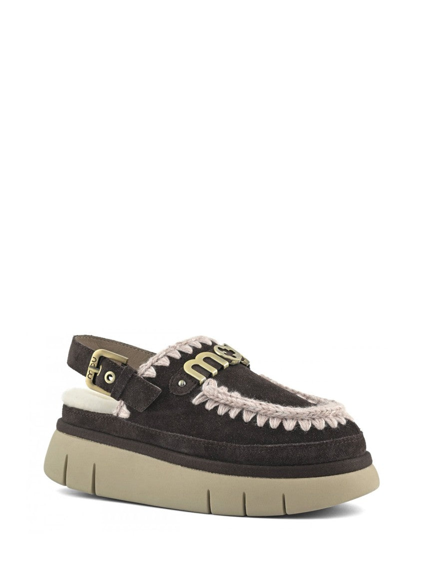 Mou Dark Gold Buckle Plush Lined Suede Sandals