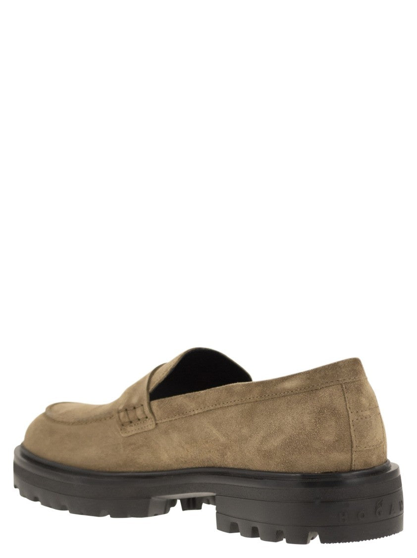 Hogan H673 Suede Moccasin With Carrarmato Bottom
