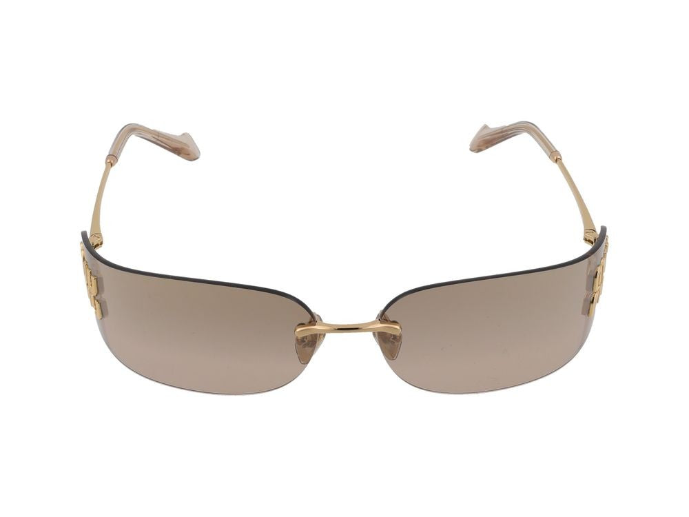 Miu Miu Curved Brown Lens Gold-Tone Temple Rimless Sunglasses