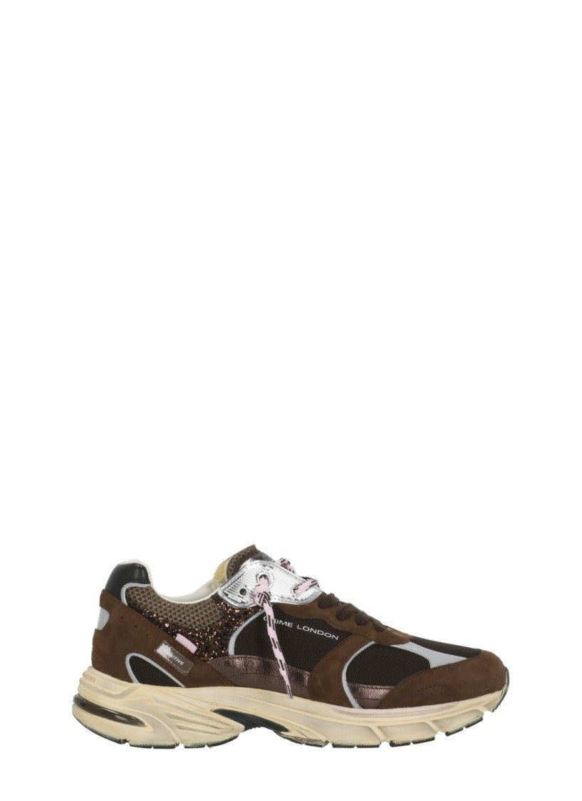 Crime London Brown Fugitive 9094 Mesh Glitter Leather Sneakers