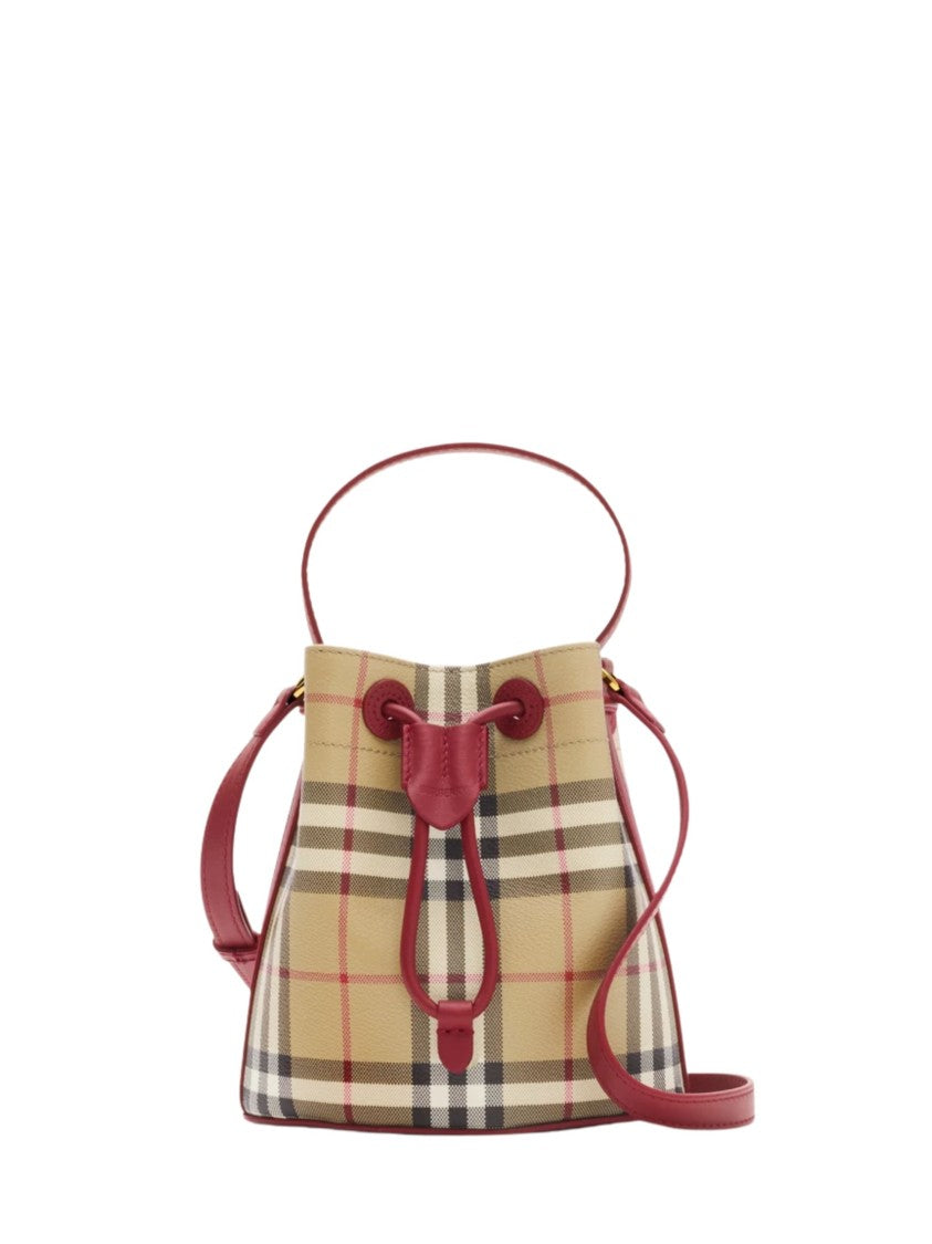 Burberry Beige Check Leather Bucket Bag