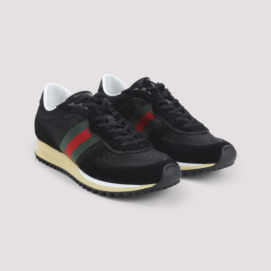 Gucci Black Calf Leather Sneakers With Signature Stripes