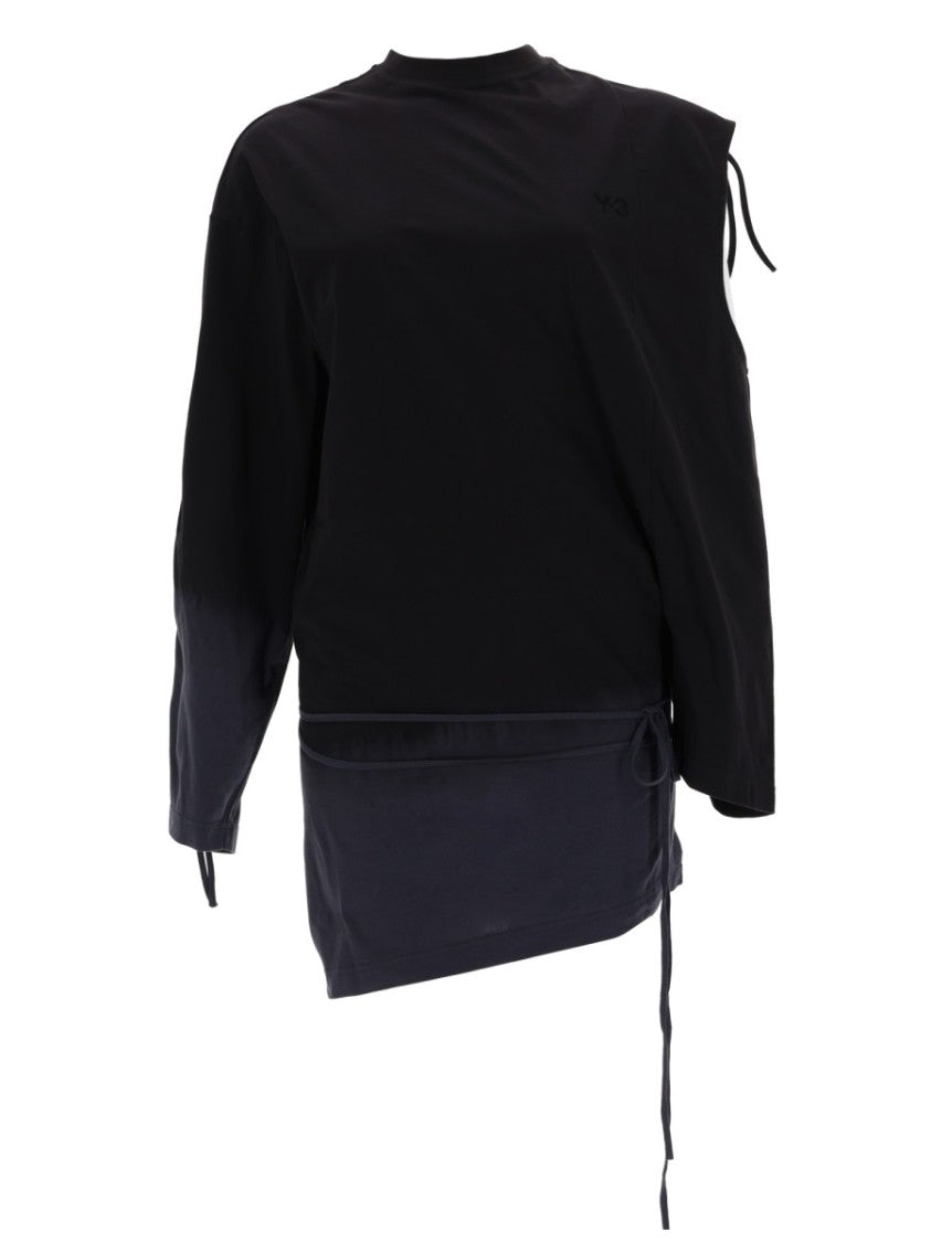 Y-3 Asymmetrical Shoulder Cut-Out Long Sleeve Top