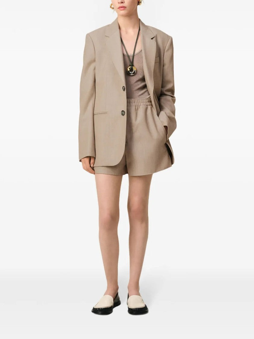 Ami Beige Rear-Slit Blazer With Notched Lapels