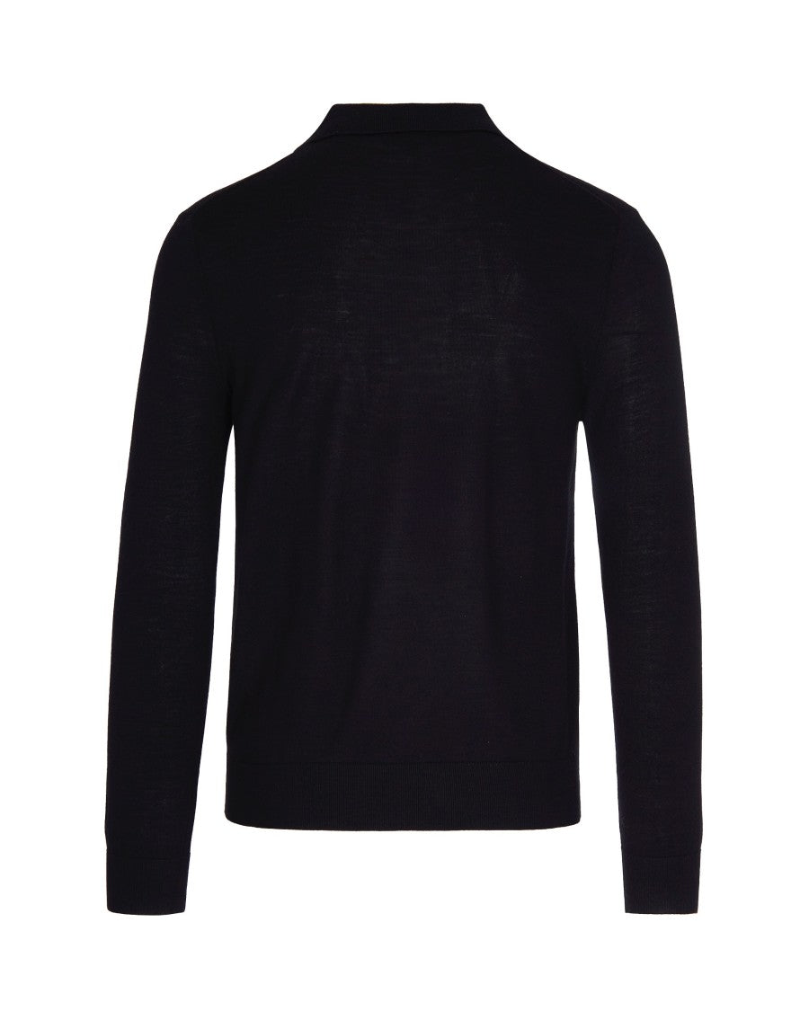 Emporio Armani Semi-Transparent Virgin Wool Knit Pullover With Shirt Collar