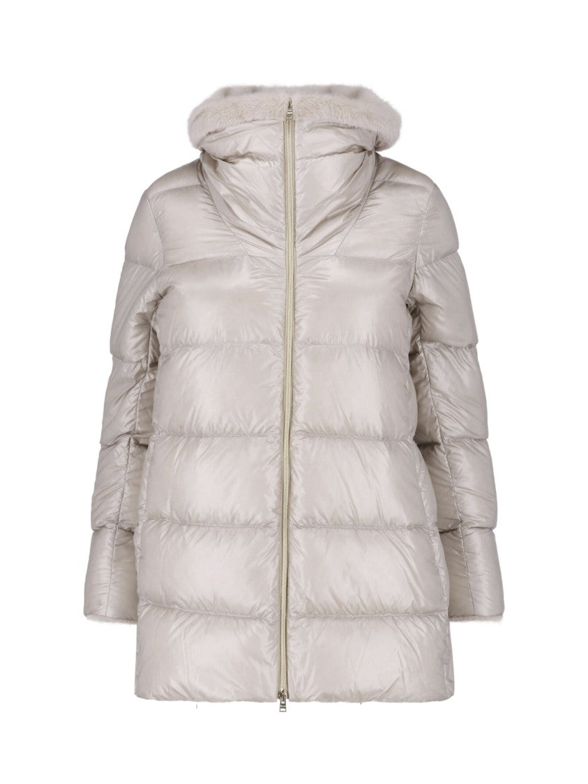 Herno Cream Shearling Collar Padded Down Coat