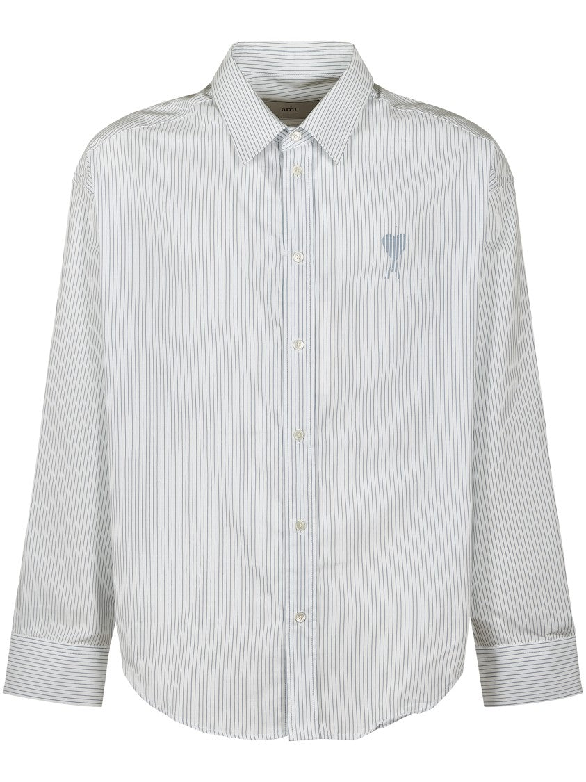 Ami Button-Down White Striped Shirt