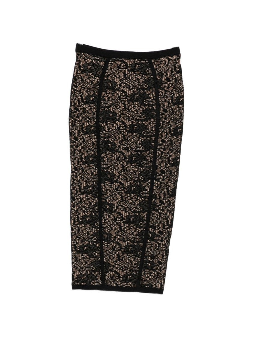 Elisabetta Franchi Black Fitted Lace Floral Midi Skirt