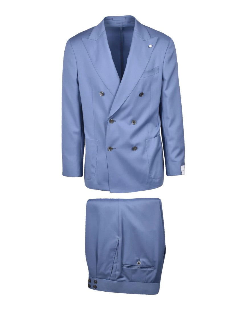 Luigi Bianchi Light Blue Virgin Wool Double-Breasted Suit