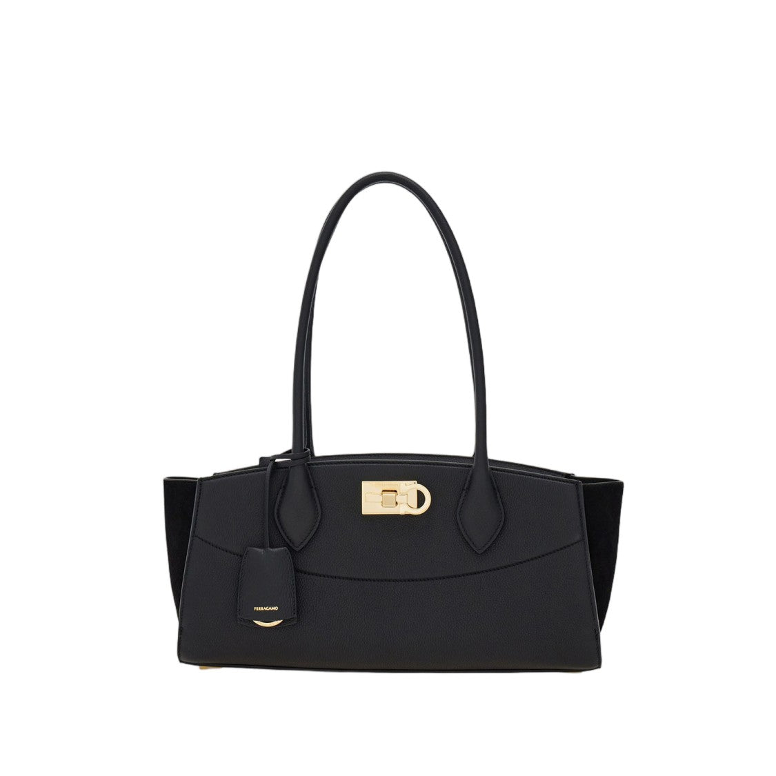 Salvatore Ferragamo Embossed Leather East West Shoulder Bag With Suede Accents