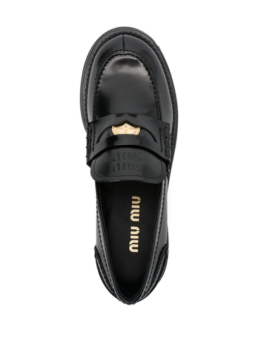 Miu Miu Polished Leather Loafers With Low Block Heel