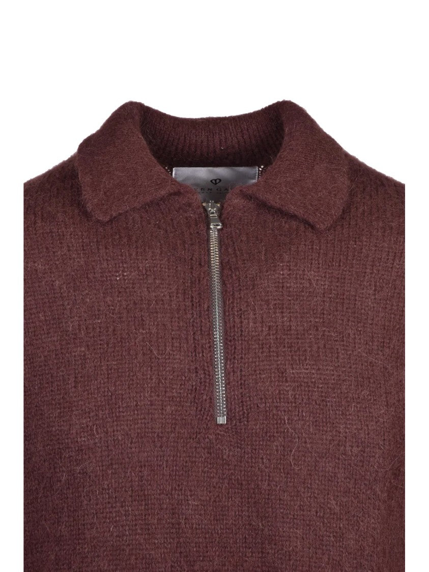 Seven Gauge Brown Alpaca-Blend Half-Zip Knit Polo Shirt