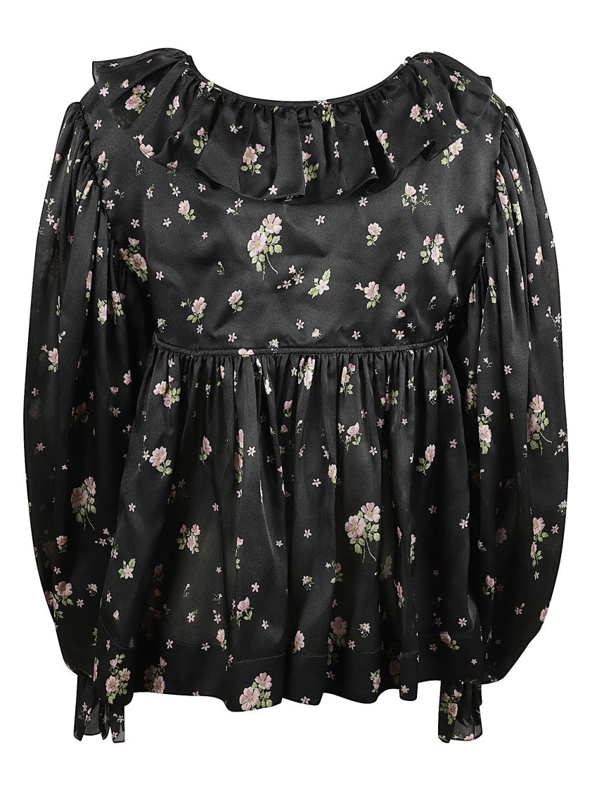 Chloé V-Neck Maxi Gathered Ruffle Top In Silk Charmeuse