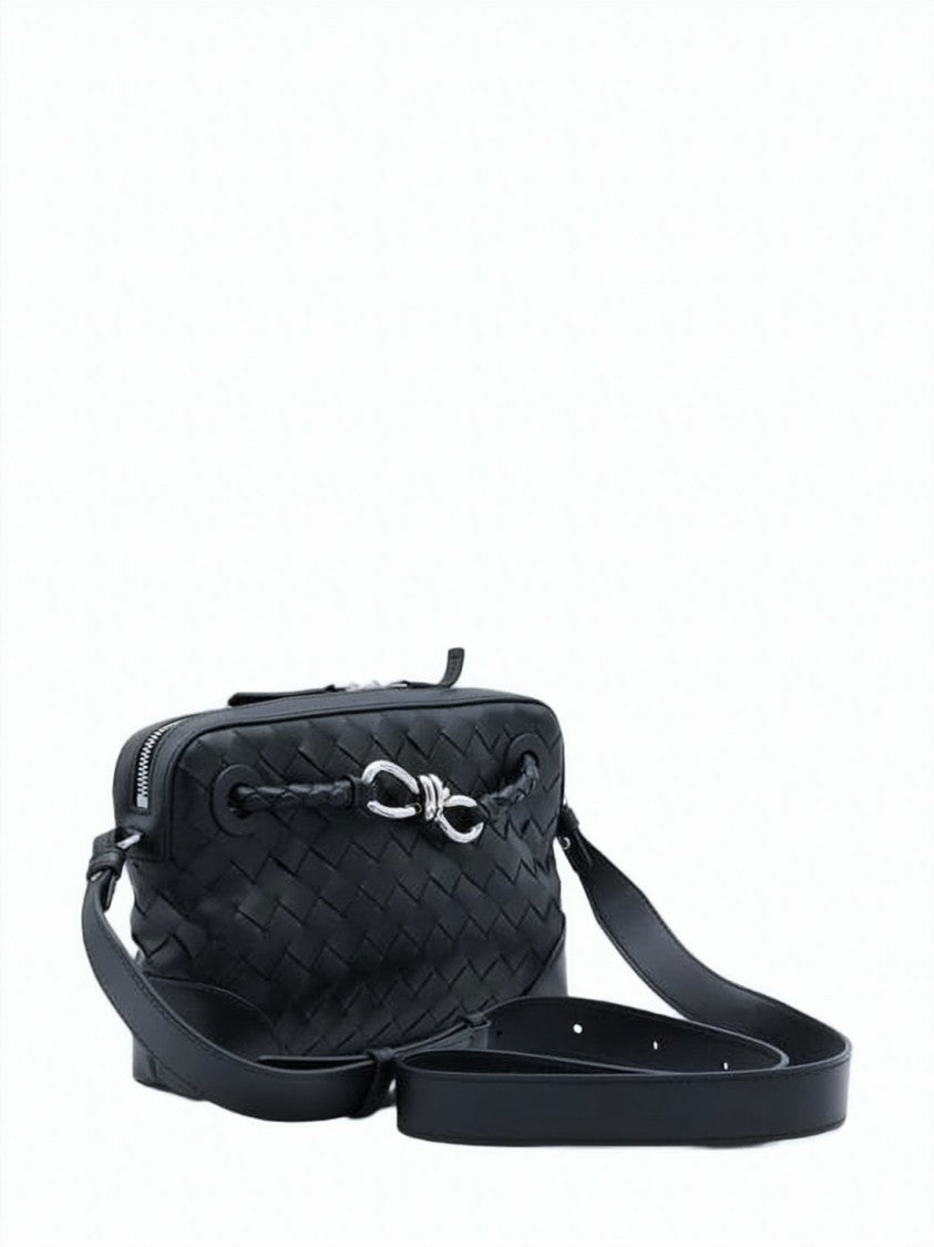 Bottega Veneta Rectangular Shoulder Bag With Woven Calf Leather And Silver Accents