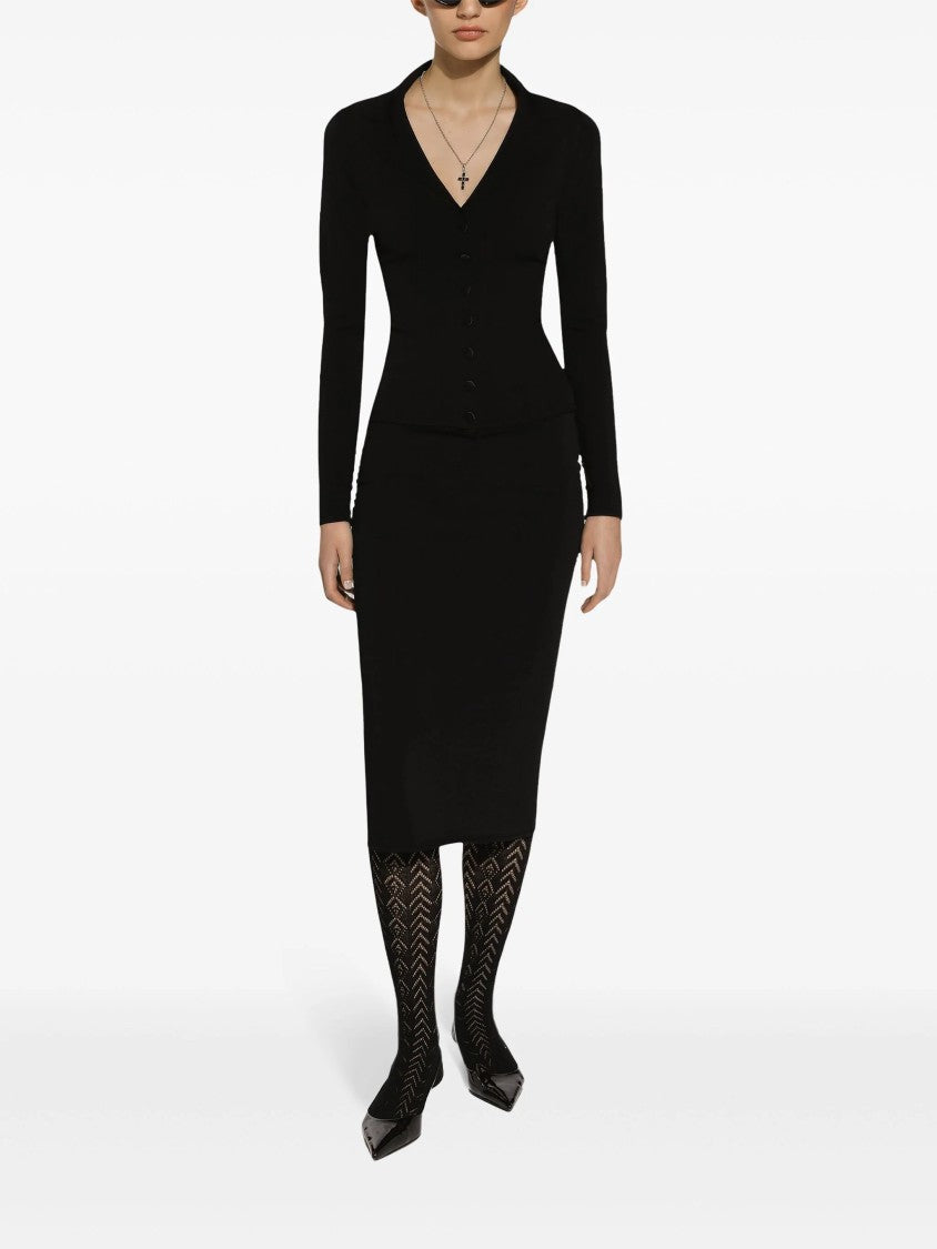 Dolce & Gabbana Black Longuette Stretch Viscose Logo Skirt