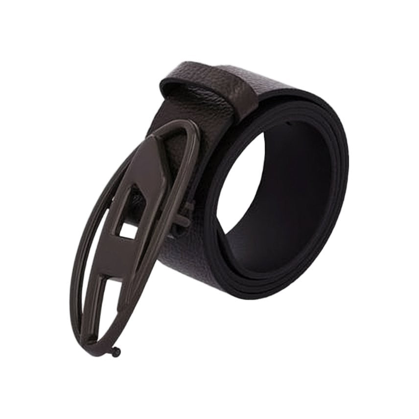 Diesel Textured Black Leather Belt With Oval Buckle