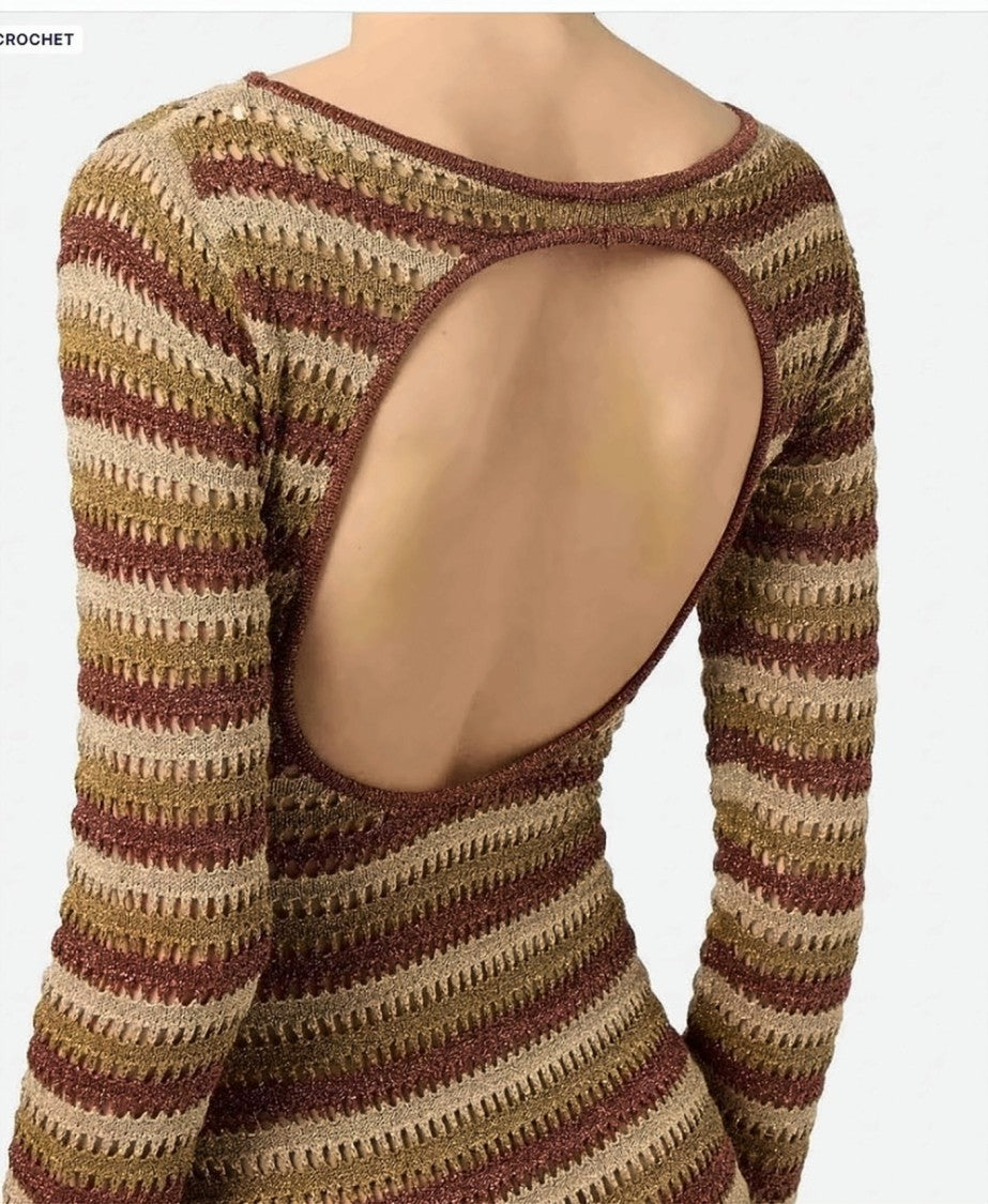 Mc2 Saint Barth Robyn Stripes Crochet Long Dress