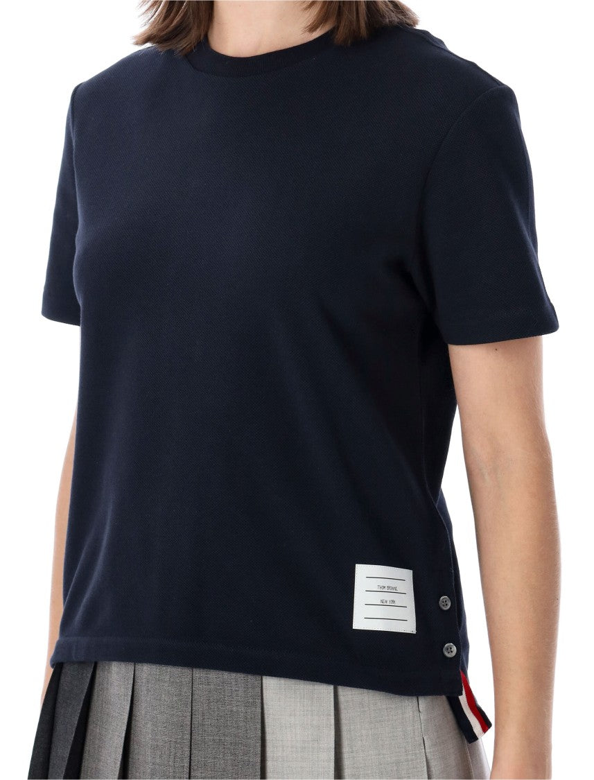Thom Browne Piqué T-Shirt With Buttoned Side Vents