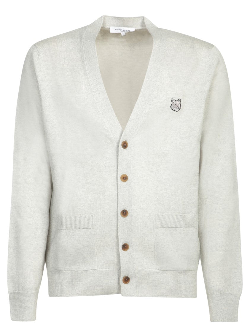 Maison Kitsuné Iconic Fox Embroidery Grey Merino Wool Cardigan