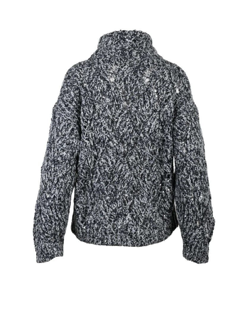 Panicale Textured Knit High Neck Sweater With Cropped Fit