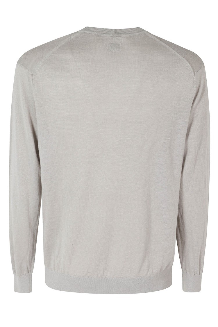 C.P. Company Gray Flax Ribbed-Trim Linen Sweater